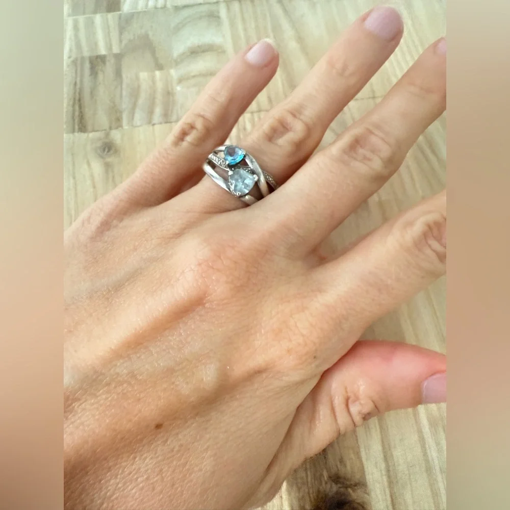 925 Sterling silver blue heart ring size 8.5